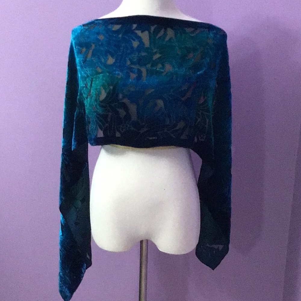 Cocoon House Women’s Scarf 62”x 13” Velvet Silk Viscose Blend Turquoise Floral